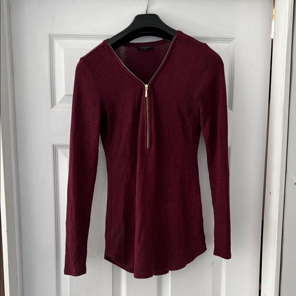 Dynamite Burgundy Top with Gold Zipper